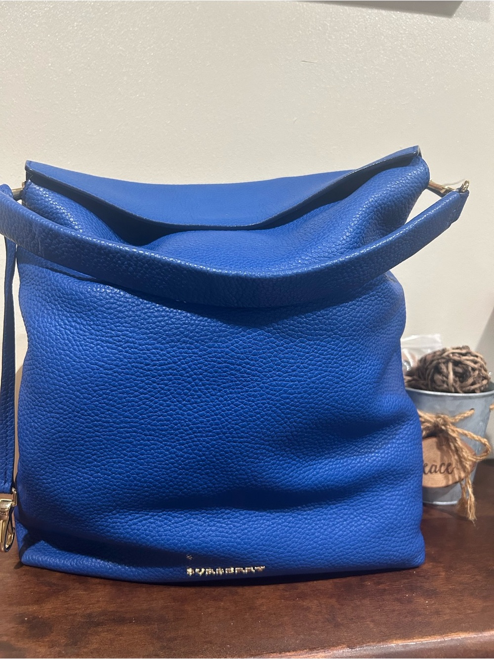 Burberry Royal Blue Pebbled Leather Shoulder Bag